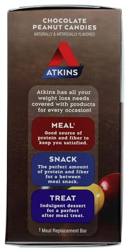 Atkins Chocolate Peanut Candies - 60 Count Bulk Pack (1.2 oz Bags, 5 Count, Pack of 12)