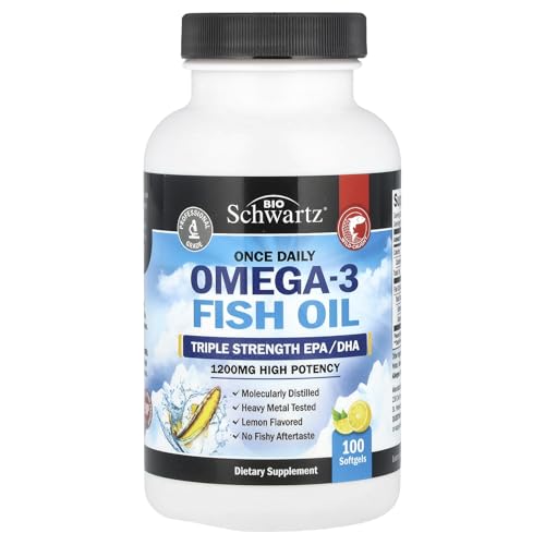 BioSchwartz Once Daily Omega-3 Fish Oil - Triple Strength - High Potency - Lemon - 1200mg - 100 Softgels