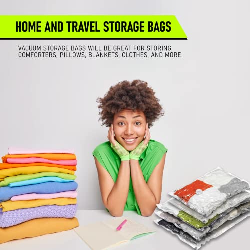 Vacuum Storage Bags with Travel Hand Pump - Space Saver Compression for Home & Travel (12-Pack)