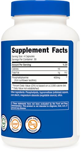 Nutricost Phosphatidylserine 400mg - 120 Capsules | Soy Free, Vegetarian, Non-GMO, Gluten Free | Memory & Stress Support