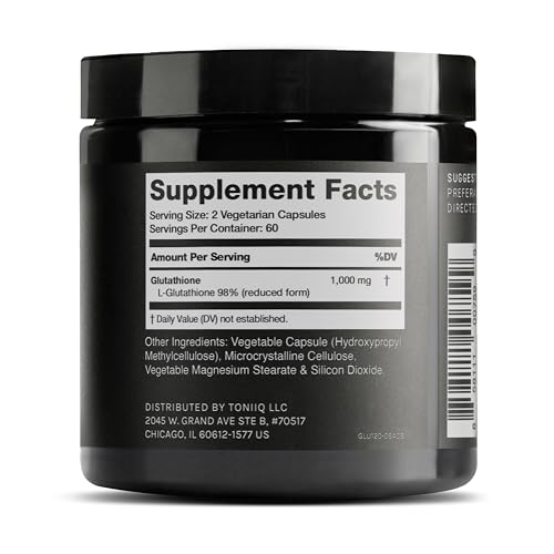 Ultra High Strength Glutathione Capsules - 1000mg - 98%+ Pure & Bioavailable - Non-GMO - 120 Capsules