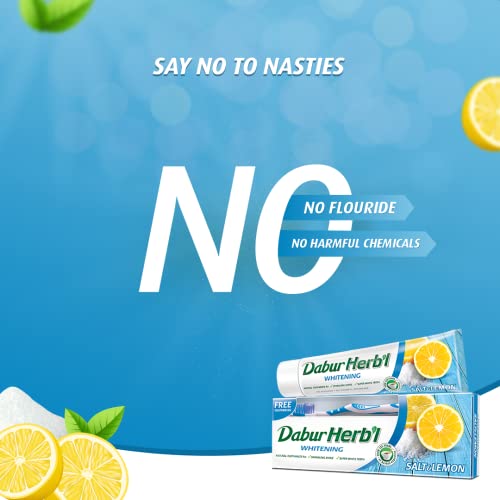 Dabur Herbal Whitening Toothpaste with Salt & Lemon (150g + Toothbrush)