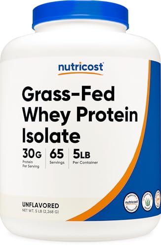 Nutricost Grass-Fed Whey Protein Isolate - Unflavored - rBGH Free - 5lb