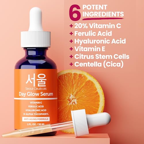 SeoulCeuticals 20% Vitamin C Hyaluronic Acid Serum + CE Ferulic Acid - Anti-Aging Korean Beauty Serum 1oz