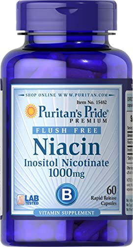 Puritan's Pride Flush-Free Niacin Inositol Nicotinate 1000mg - 60 Capsules for Heart Health