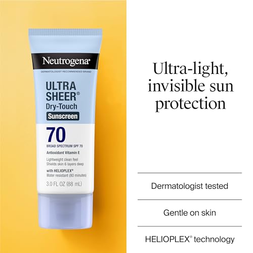Neutrogena Ultra Sheer Dry-Touch Sunscreen Lotion SPF 70 - Broad Spectrum, Water Resistant, Oil-Free, Non-Comedogenic, Matte Finish - Travel Size 3 Fl Oz