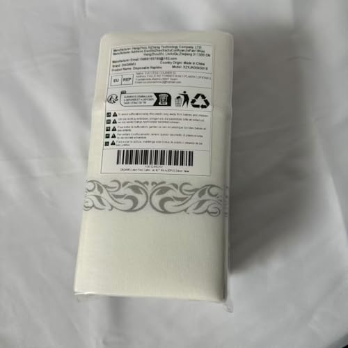 DADAWU Elegant White Linen-Feel Disposable Dinner Napkins with Gold Flatware Pocket - Pack of 50 for Parties & Weddings