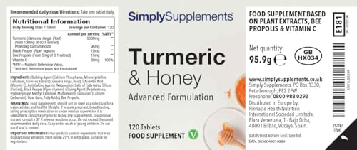 Turmeric and Honey Tablets - 120 Tablets, Vegetarian Friendly, Made in the UK for Natural Wellness
