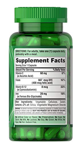 Puritan's Pride Easy Iron 28mg Capsules - 90 Count with Iron Glycinate for Women's Health