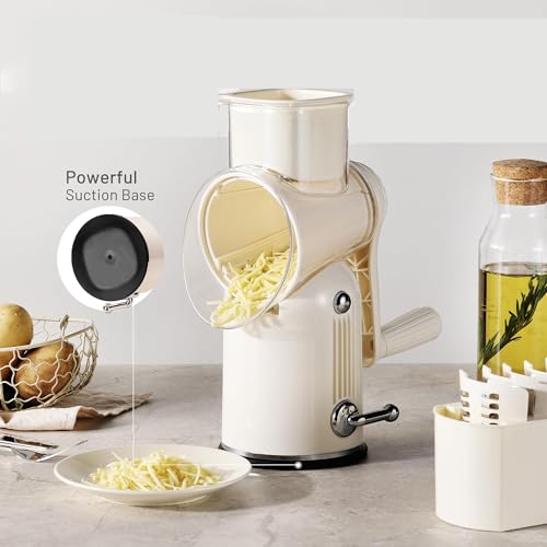5-in-1 Manual Rotary Grater & Vegetable Slicer - Suction Base & 5 Blades