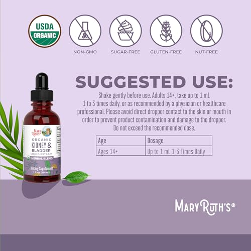 MaryRuth's Kidney Support Drops - Liquid Herbal Supplement for Renal & Urinary Tract Health - 1 Fl Oz