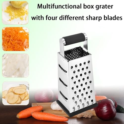 Stainless Steel 4-Sided Box Grater - 3 Hole Sizes for Cheese & Vegetables