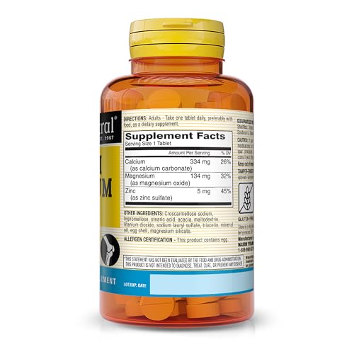 Mason Natural Calcium Magnesium & Zinc Tablets - Essential Minerals for Health - 100 Tablets
