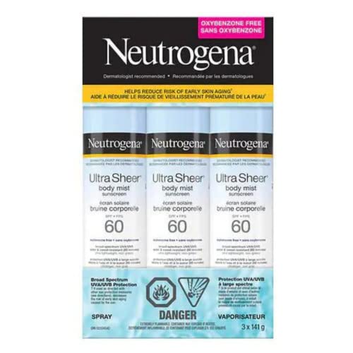 Neutrogena Ultra Sheer SPF 60 Body Mist Sunscreen Spray - Sky Purple (Pack of 3) - 141g Each