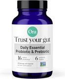 Ora Organic Probiotics and Prebiotics Capsules | Raw Vegan, Gluten, Dairy & Soy Free, 30 Day Supply