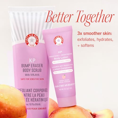 First Aid Beauty KP Bump Eraser Kit: AHA body scrub, smoothing lotion, Ingrown Hair Pads with BHA & AHA
