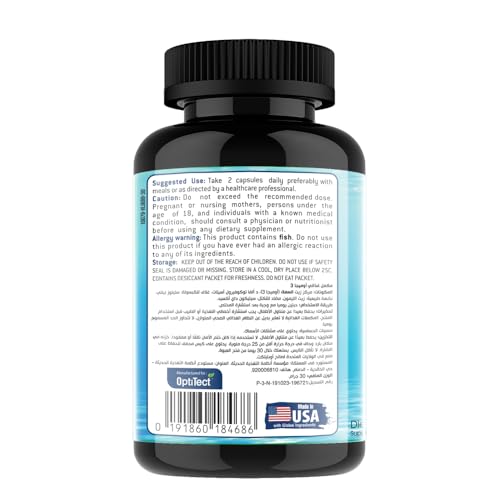 Optitect Omega-3 Fish Oil 1300mg - Vegan Softgels with EPA & DHA for Joint, Skin & Hair Health - 30 Capsules