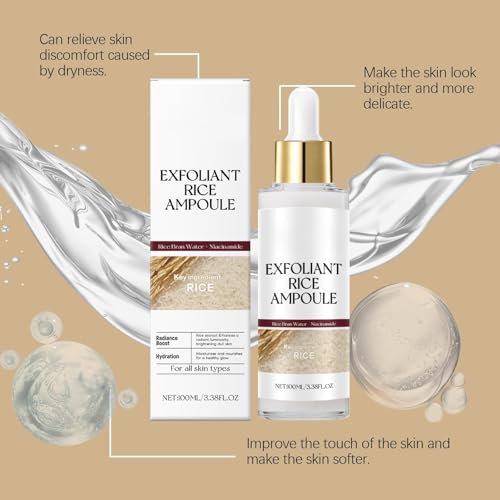 2PCS Day & Night Exfoliating Ampoule - Black and White Rice Duo for Glowing Skin, Brightening & Hydrating Peel