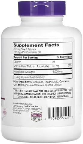 21st Century Super Collagen Plus Vitamin C - 6000mg - 180 Tablets - Skin, Hair & Nails