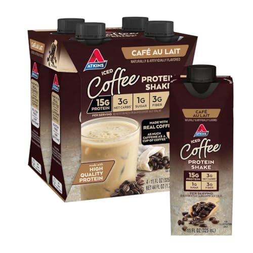 Atkins Iced Coffee Cafe Au Lait Protein Shake - Ready to Drink, High Protein, Convenient 4-Pack