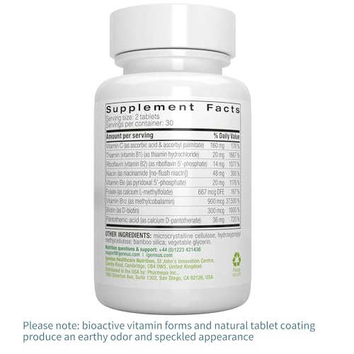 Igennus Super B-Complex - Methylated Sustained Release B Vitamins & Vitamin C - Vegan Energy & Heart Health Support