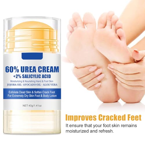 Hydrating 60% Urea Foot & Hand Cream with Salicylic Acid - Fast Absorbing Moisturizer for Dry Cracked Skin