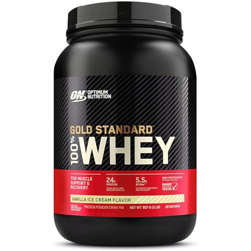 Optimum Nutrition Gold Standard 100% Whey Protein - 24g Protein, Vanilla Ice Cream, 2 lb