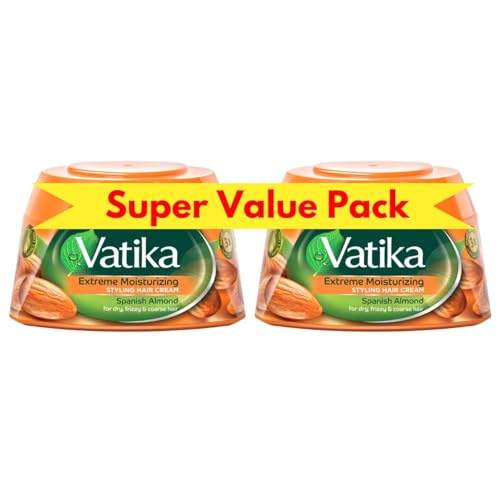 Vatika Naturals Extreme Moisturizing Styling Hair Cream (2 x 140ml) - Spanish Almond - For Dry, Frizzy & Coarse Hair
