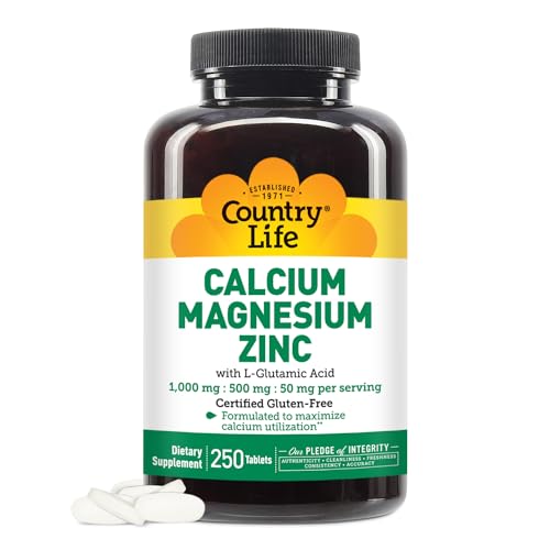 Country Life Calcium Magnesium Zinc - 250 Tablets for Bone & Immune Health