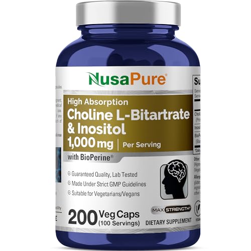 Choline & Inositol 1000mg - 200 Veggie Capsules | Non-GMO, Gluten-Free, Vegetarian
