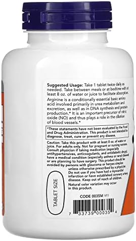 NOW L-Arginine 1000mg - 120 Tablets - Support Cardiovascular Health