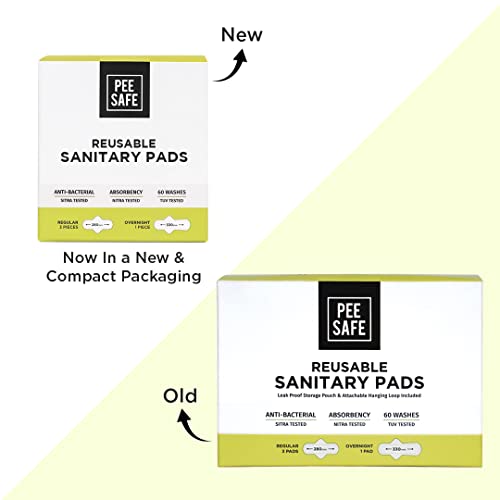 Pee Safe Reusable Sanitary Pads - Anti-Bacterial, Absorbent Pack of 4 with Pouch