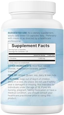 Micro Ingredients L-Citrulline Capsules - 1500mg Per Serving, 360 Count - Pure, High-Quality Supplement for Enhanced Blood Flow & Energy