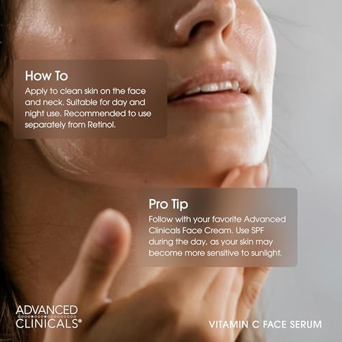 Advanced Clinicals Brightening Vitamin C Face Serum for Acne/Dark Spot, Eye & Uneven Tone Treatment