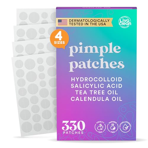 LivaClean 330 CT Pimple Patches with Salicylic Acid, Tea Tree Oil & Calendula Oil - Four Sizes