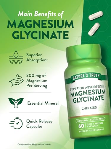 Nature's Truth Magnesium Glycinate 665mg - 60 Capsules - High Absorption Chelated Formula - Non-GMO & Gluten Free