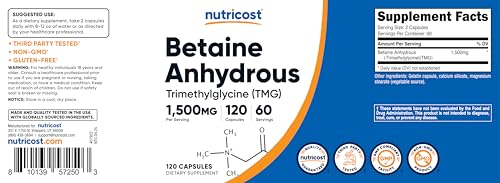 Nutricost Betaine Anhydrous Capsules - 1500mg - 750mg Per Cap - 120 Capsules - Gluten-Free & Non-GMO