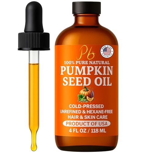 Pumpkin Seed Oil – Cold-Pressed & 100% Pure, Unrefined, Pumpkin Oil for Hair Growth, Dry Skin & Face – Natural Anti-Aging Moisturizer & Hair Oil for Dry, Damaged Hair – Glass Bottle, 4 fl oz