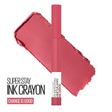 Maybelline Super Stay Ink Crayon Lipstick - Precision Tip Matte Lip Crayon with Built-in Sharpener, Longwear Up To 8Hrs, Change Is Good, Rose Pink (1 Count)