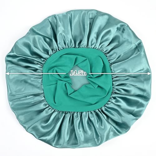 2 Pcs Silk Bonnet for Women - Curly Hair Shower Cap with Elastic Band (Green & Black)