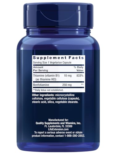 Life Extension Mega Benfotiamine, 250 mg per Capsule - 120 Vegetable Capsules