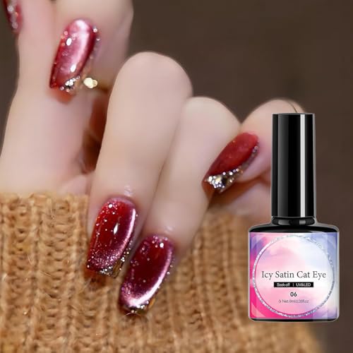 Azonee 6 Pcs Holographic Glitter Cat Eye Gel Nail Polish Kit with Magnet