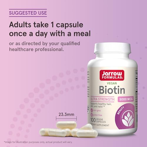 Jarrow Formulas Biotin 5000 mcg - 100 Capsules for Hair, Skin & Nails