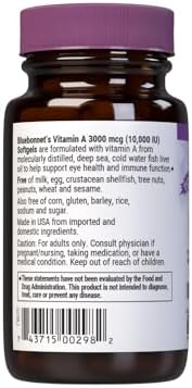 Bluebonnet Nutrition, Vitamin A, 3,000 mcg (10,000 IU), 100 Softgels
