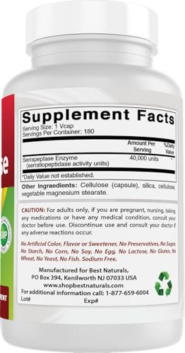 Best Naturals Serrapeptase 40,000 SPUs - Digestive & Systemic Support, 180 Capsules