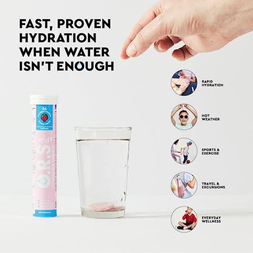 O.R.S Electrolytes for Kids - Fast and Effective Rehydration - Vegan, Gluten-Free, Lactose Free & Low-Calorie Electrolyte Tablet with Natural Strawberry Flavour - 24 Tablets