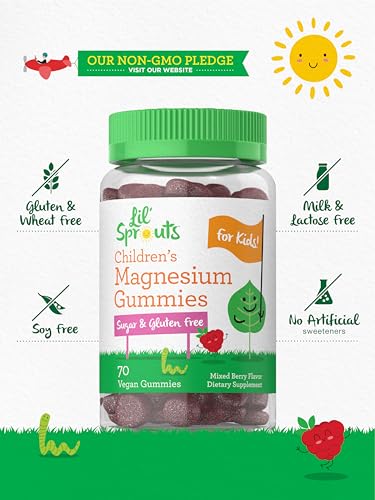 Lil' Sprouts Magnesium Gummies for Kids - 70 Count, Berry Flavor, Sugar-Free, Vegan & Gluten-Free