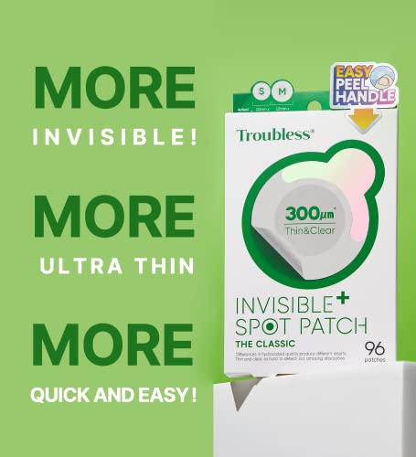 Troubless Invisible Pimple Patch Classic - 96 Ultra Thin Hydrocolloid Acne Patches for Daytime Use - Fast Healing & Oil Absorption