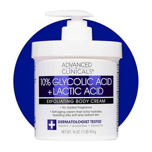 Advanced Clinicals 10% Glycolic Acid + Lactic Acid Lotion Exfoliant Moisturizer | Hyaluronic Acid Moisturizer for Uneven Surface 16 oz
