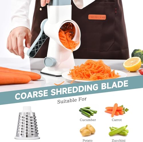 Tazweeq Rotary Cheese Grater & Mandolin Slicer - Stainless Steel (White)